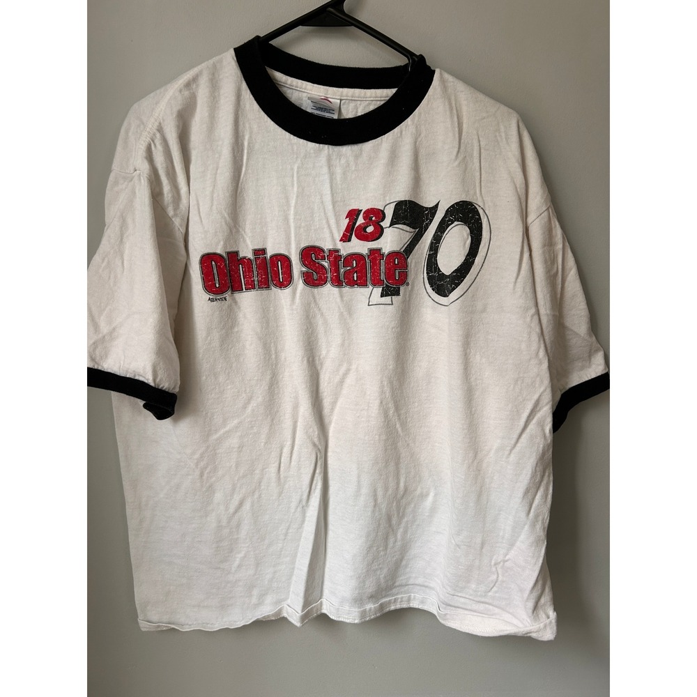 Vintage Ohio State Buckeyes 1870 Ringer T-Shirt Delta Pro Weight White Large
